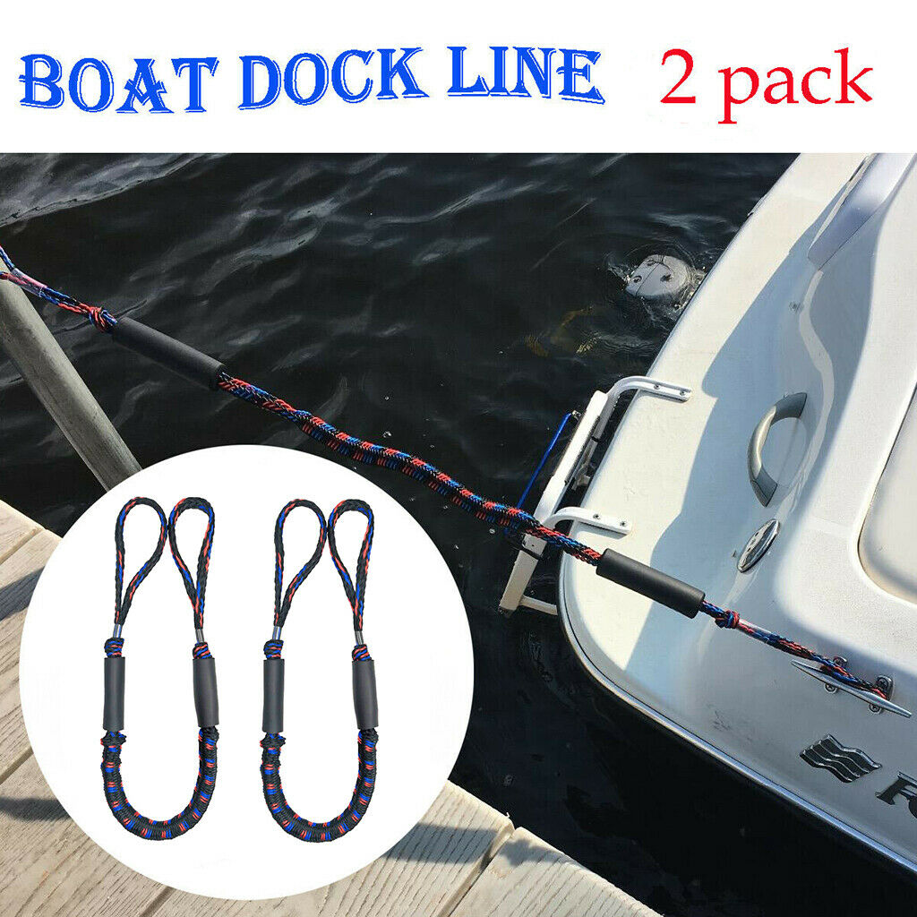 2pcs Bungee Dock Line Marine Rope Stretches to 5.5ft for Boat Kayaks Black 1
