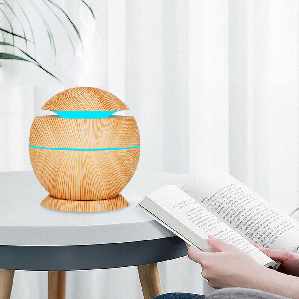 130ml USB Electric Air Humidifier Wood Grain 7 Color LED Lights Diffuser @
