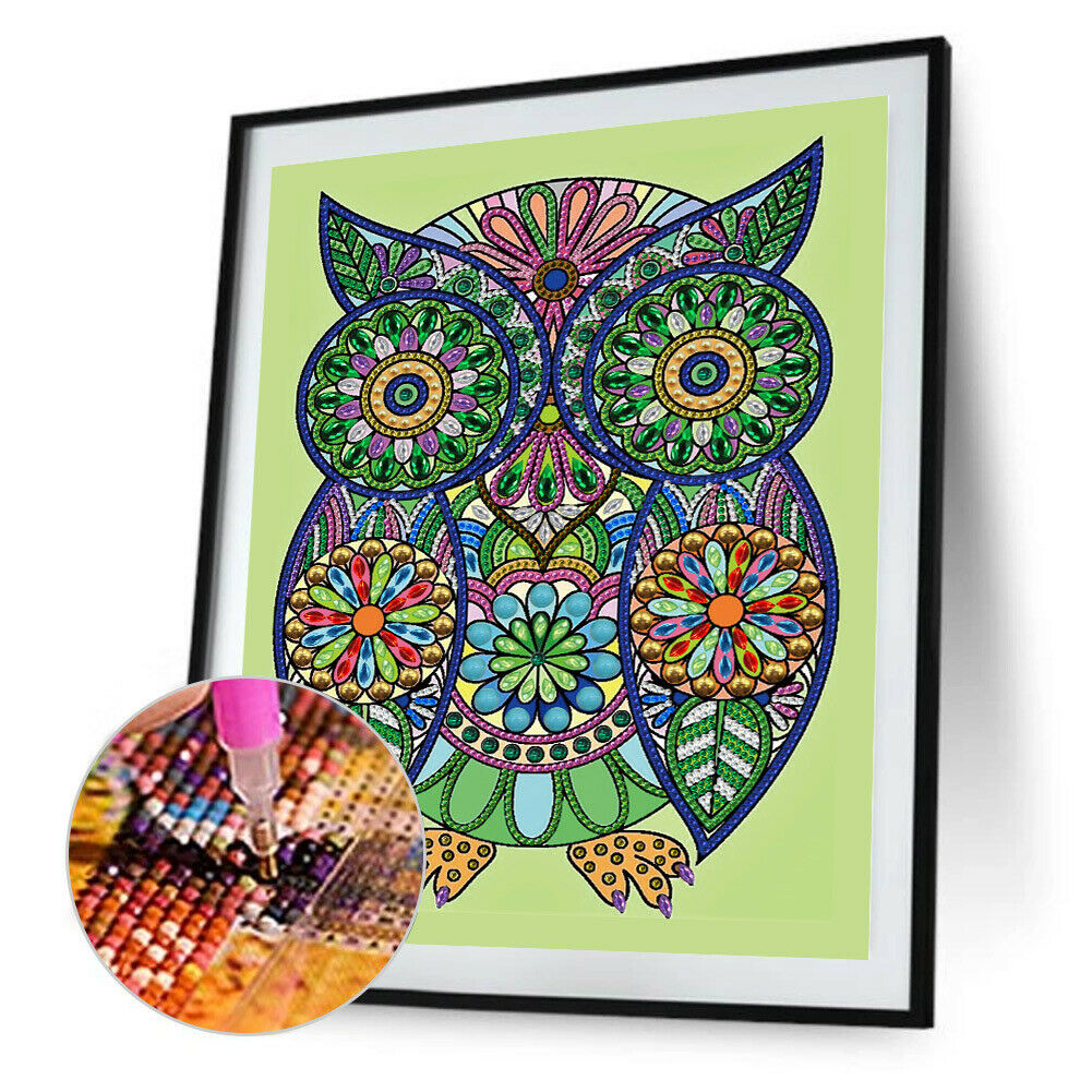 Rhinestone Flower Owl Bird Art 5D DIY Special Shaped Diamond Painting Kit @