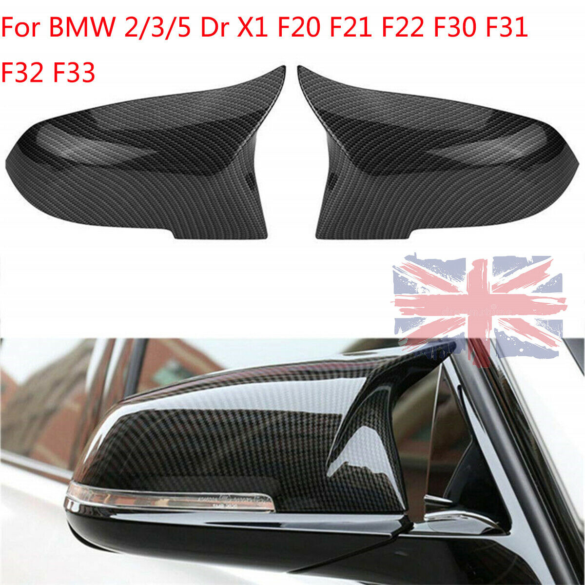 For BMW 2/3/5 F20 F21 F22 F30 F31 F32 F33 ABS Carbon Fiber Mirror Cover Black