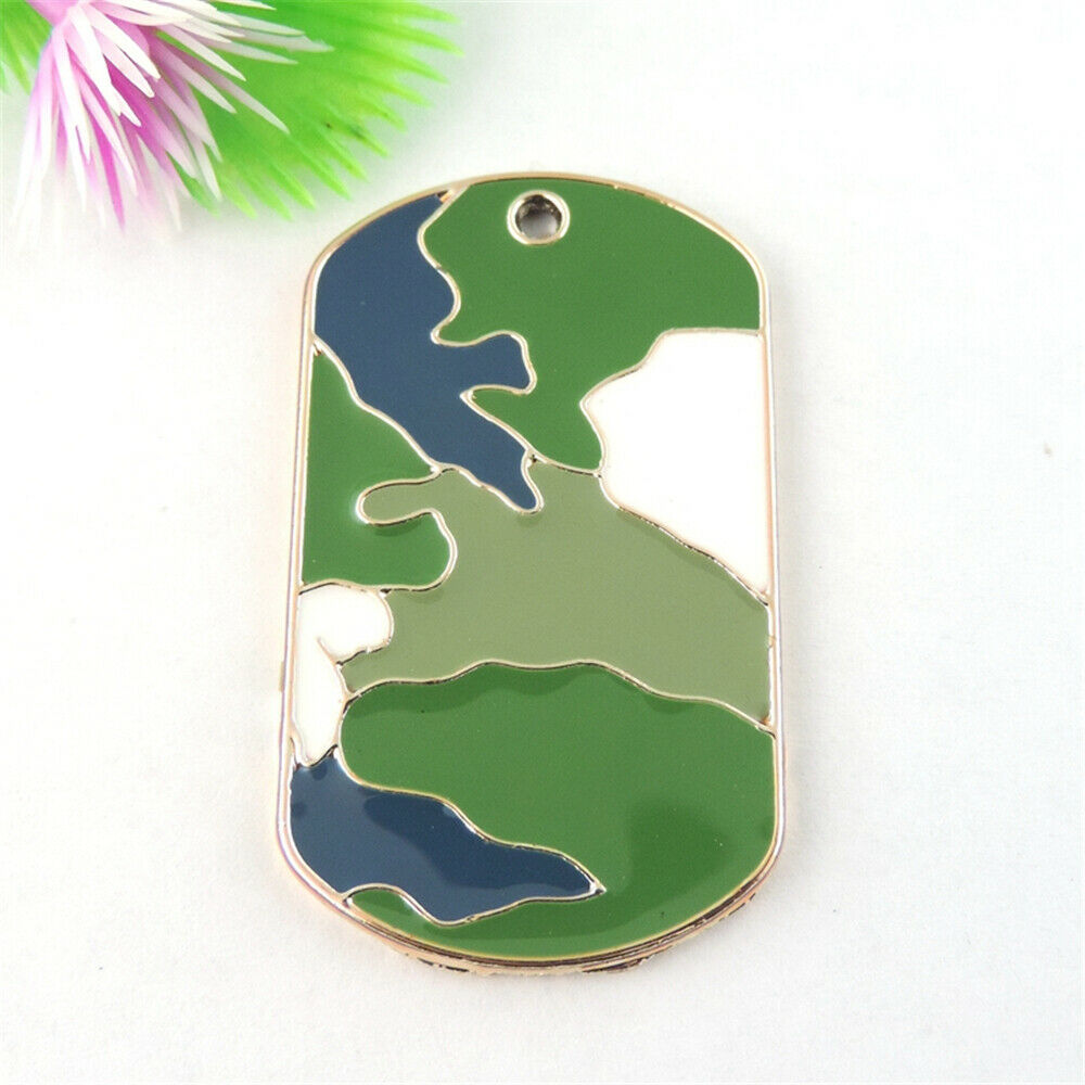 5 PCS Camouflage Dog Tag Enamel Charms Army Green Alloy Pendant Crafts 29*50*2mm