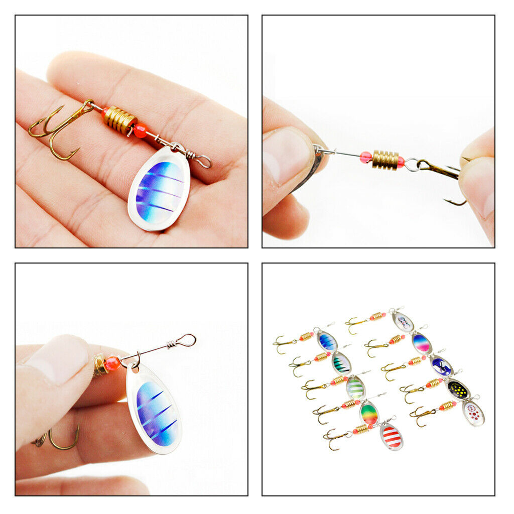 Pack of 10 Metal Fishing Jigs Sequins Baits with Treble Hooks Saltwater