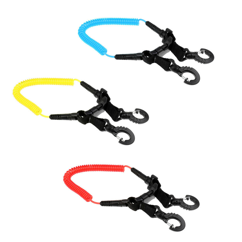 Scuba Diving Coil Camera Lanyard with Clips & Quick Release Buckle blue