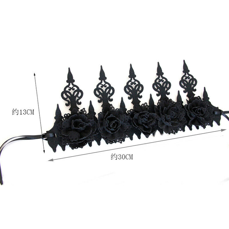 Dark Black Gothic Queens Flower Crown Hairband Headband Halloween Party C.l8