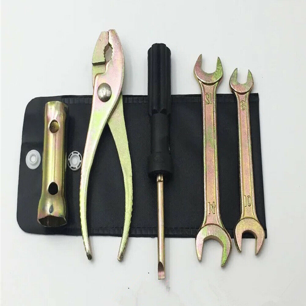Universal Motorcycle Spark Plug Spanner Wrench Socket Tool Kit w/ Storage Pocket