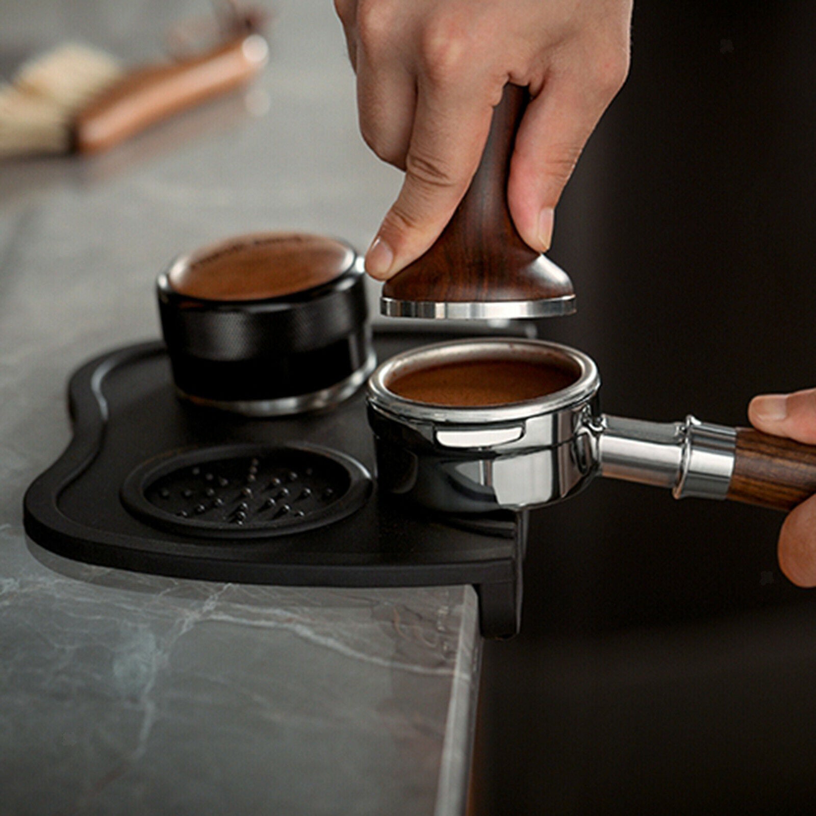 Coffee Anti-slip Mat Espresso Tamping Holder Pad Coffee Grind Silicone Mat Black