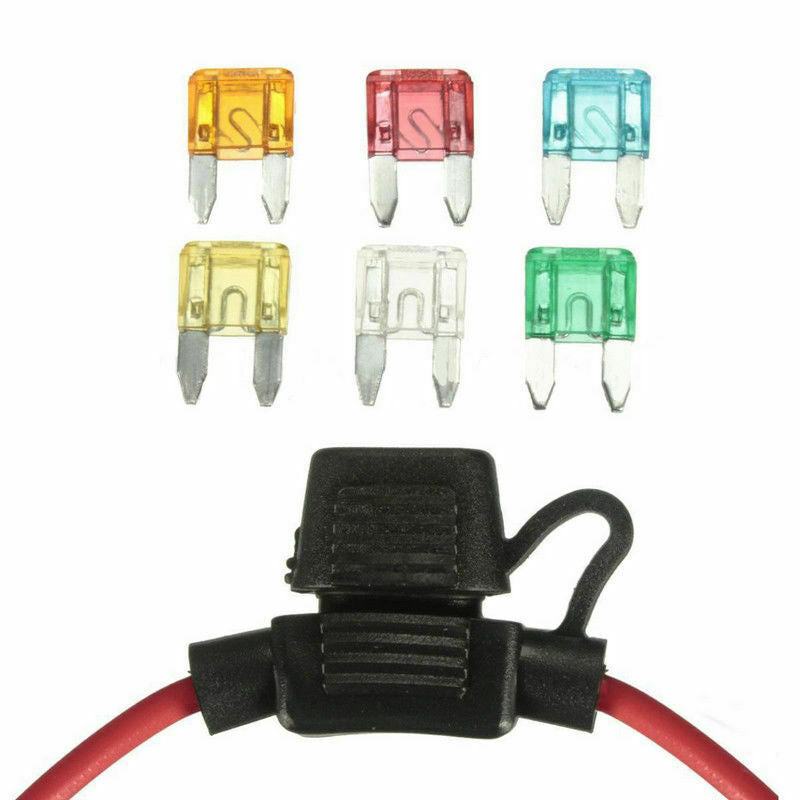 12V Car Splash Proof In-Line Mini Blade Fuse Holder + 5/10/15/20/25/30 Amp Fuses