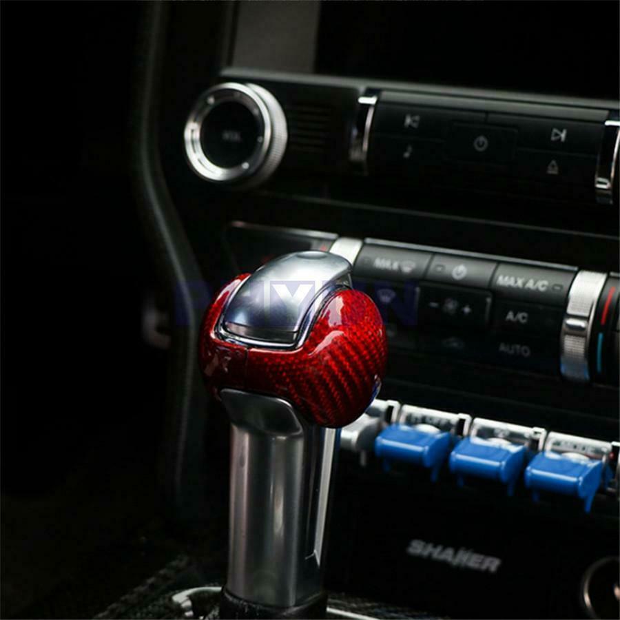 For Ford Mustang 2015-19 Interior Gear Shift Knob Cover 100% Carbon Fiber Red 2x