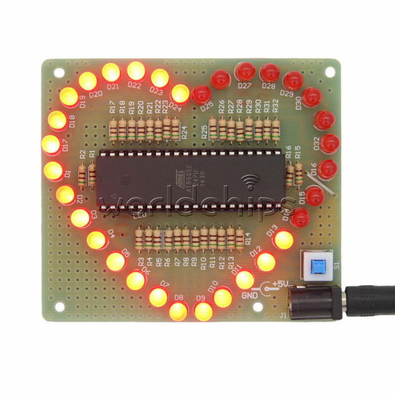 Red DIY Kit Love Heart shaped LED Light Water Electronic Suite Set Gift