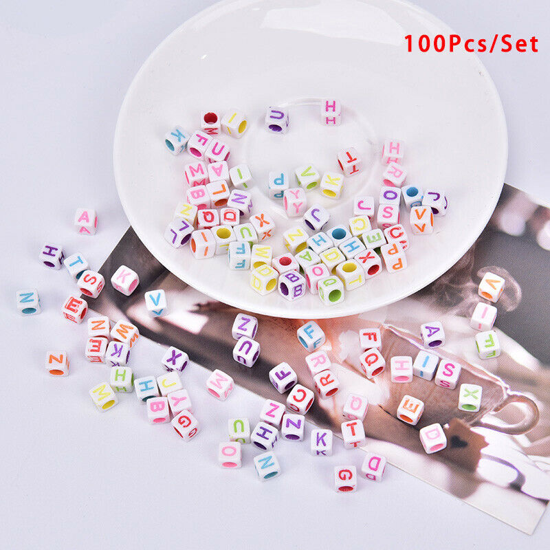 Mixed 6mm Acrylic Beads 100pc Square Alphabet Letter Charms DIY Jewelry M.l8