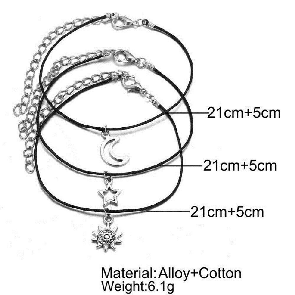 3PCS Boho Sun Star Moon Ankle Anklet Bracelet Chain Foot Jewelry Beach Gift New