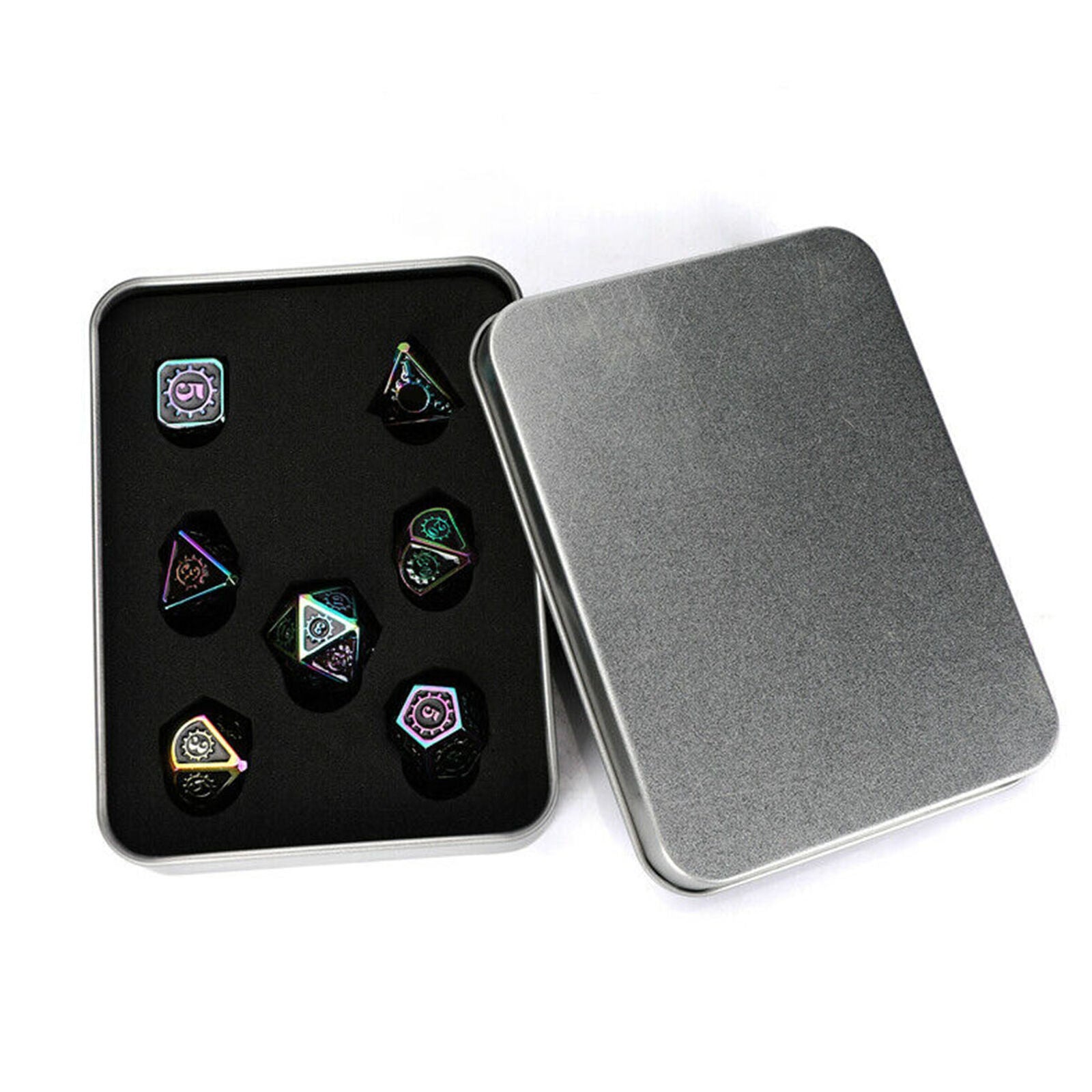 For DND RPG MTG Role Playing Game Rainbow Metal Polyhedral Dice 7Pcs/set W/ Box