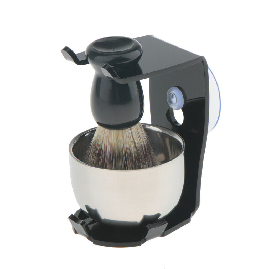 3 in 1 Salon Bristle Hair Shaving Brush Soap Mug Bowl Shave Stand Travel Set