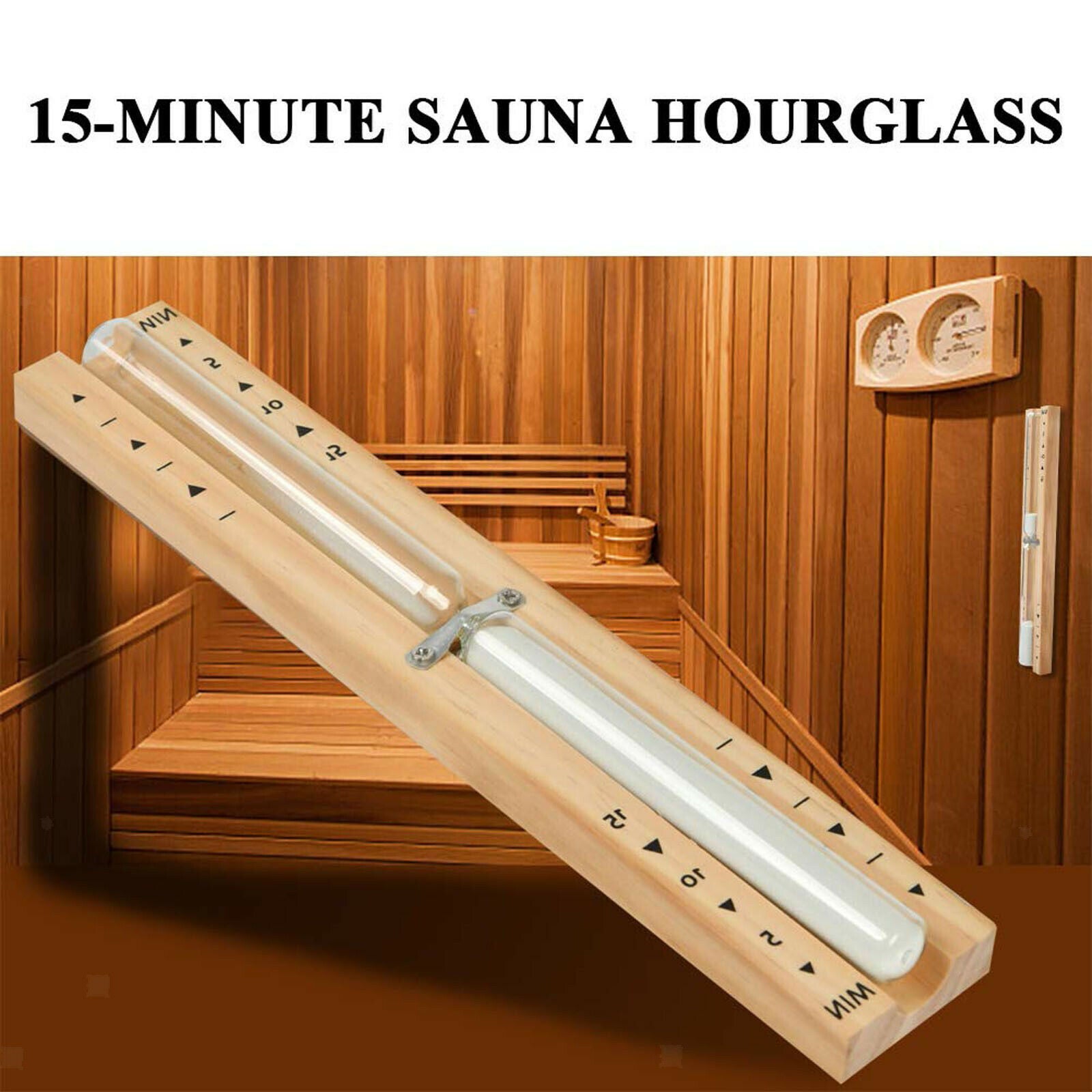 Multifunction Wall Sauna Timer 15 Mins Wooden White Sand Hourglass Clock