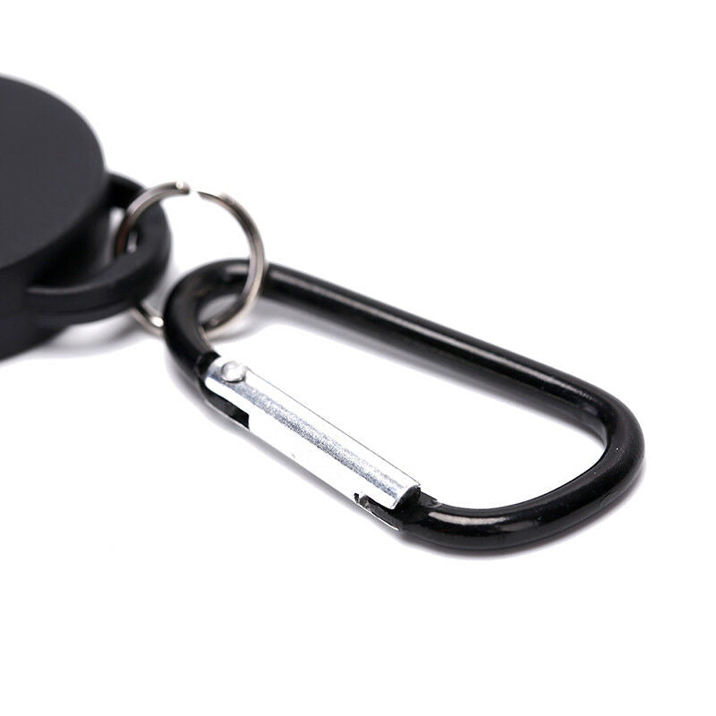 Black Retractable Key Chain Reel Steel Cord Recoil Belt Key Ring Badge Holder Lt