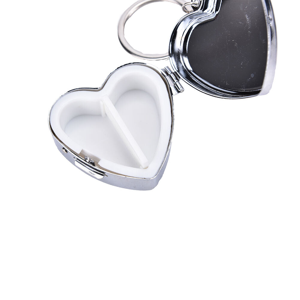 Metal Heart Travel Pill Box Medicine Container Case Storage Holder Keychai.l8