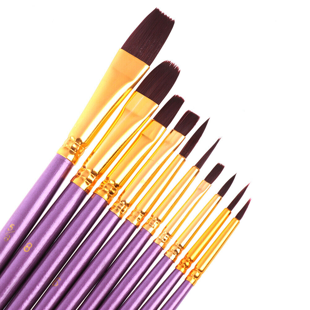 10X purple paint brush set Nylon watercolor acrylic oil drawing art supplies  BU