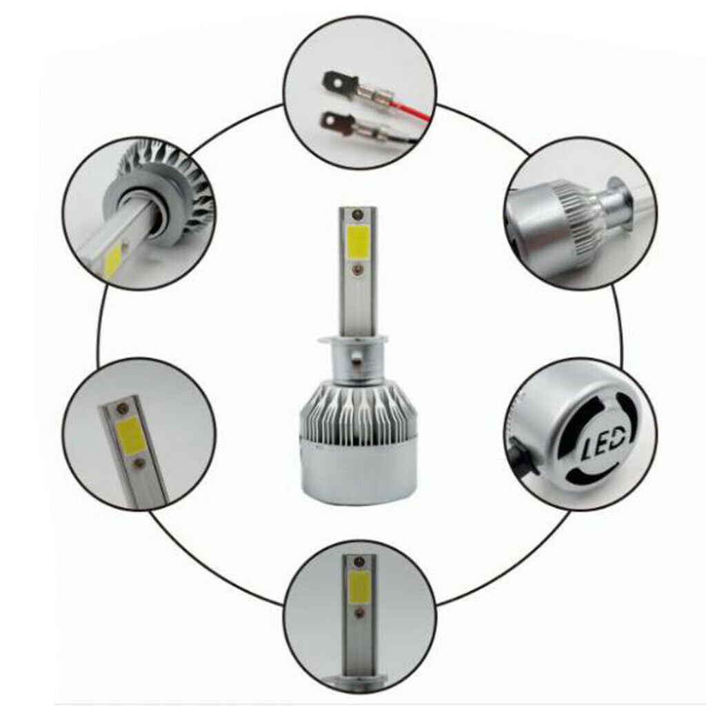 2 Piece COB Chip 72W Auto Car H1 LED Headlight 7200LM 6000K Conversion Bulbs