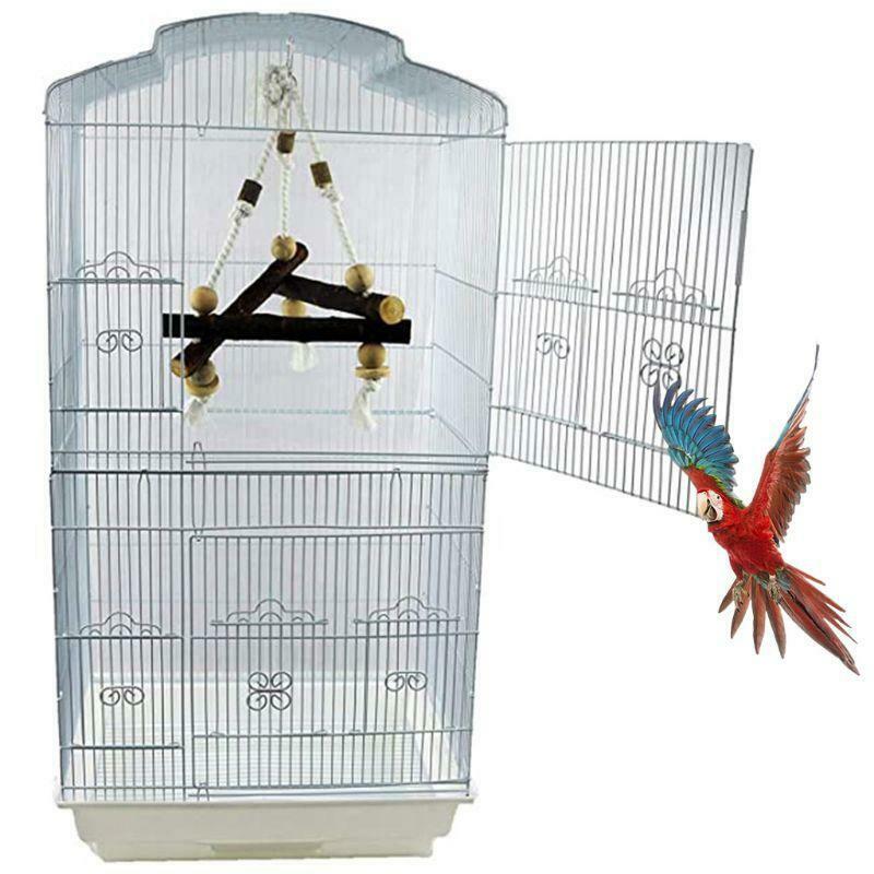 Natural Wooden Triangular Bird Swing Parakeet Bird Rope Stand Perch Chewing Toys
