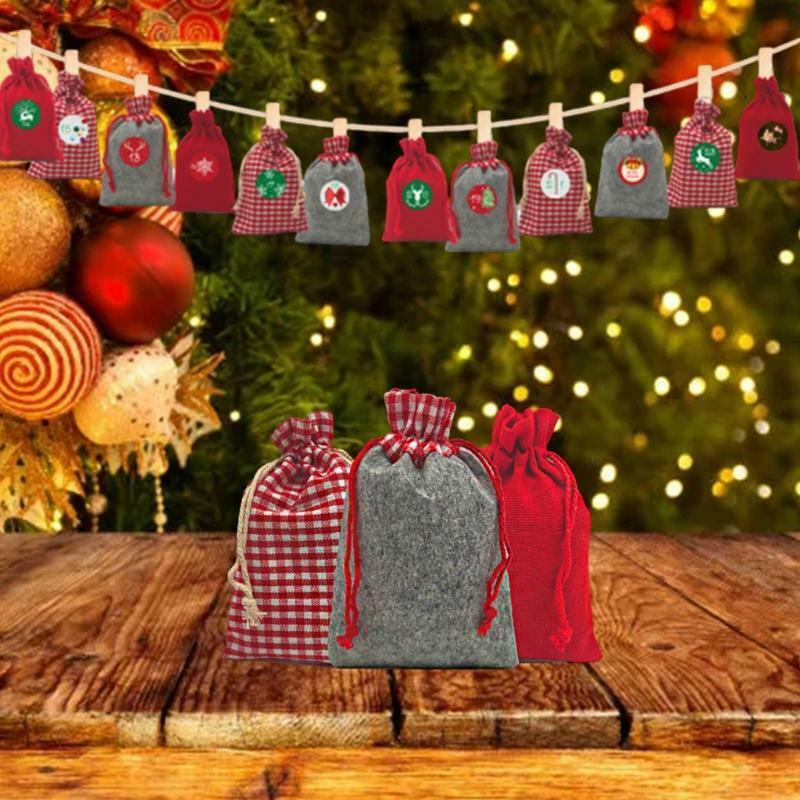 2021 Red Christmas Advent Calendar 24 Days Hanging Drawstring Candy Bags DIY