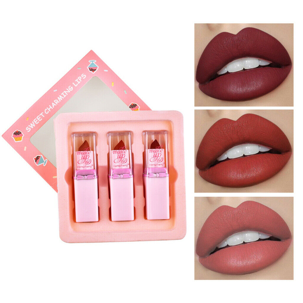 3x Non-sticky Matte Smooth Red Lip Stick Set Moisturizing Lipstick Lip Color