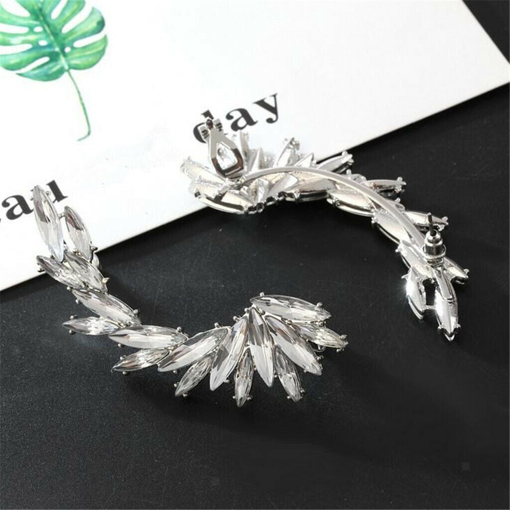 2 Pair Girls Tree Leaf Crystal Rhinestone Ear Cuff Stud Ear Jewelry Gifts