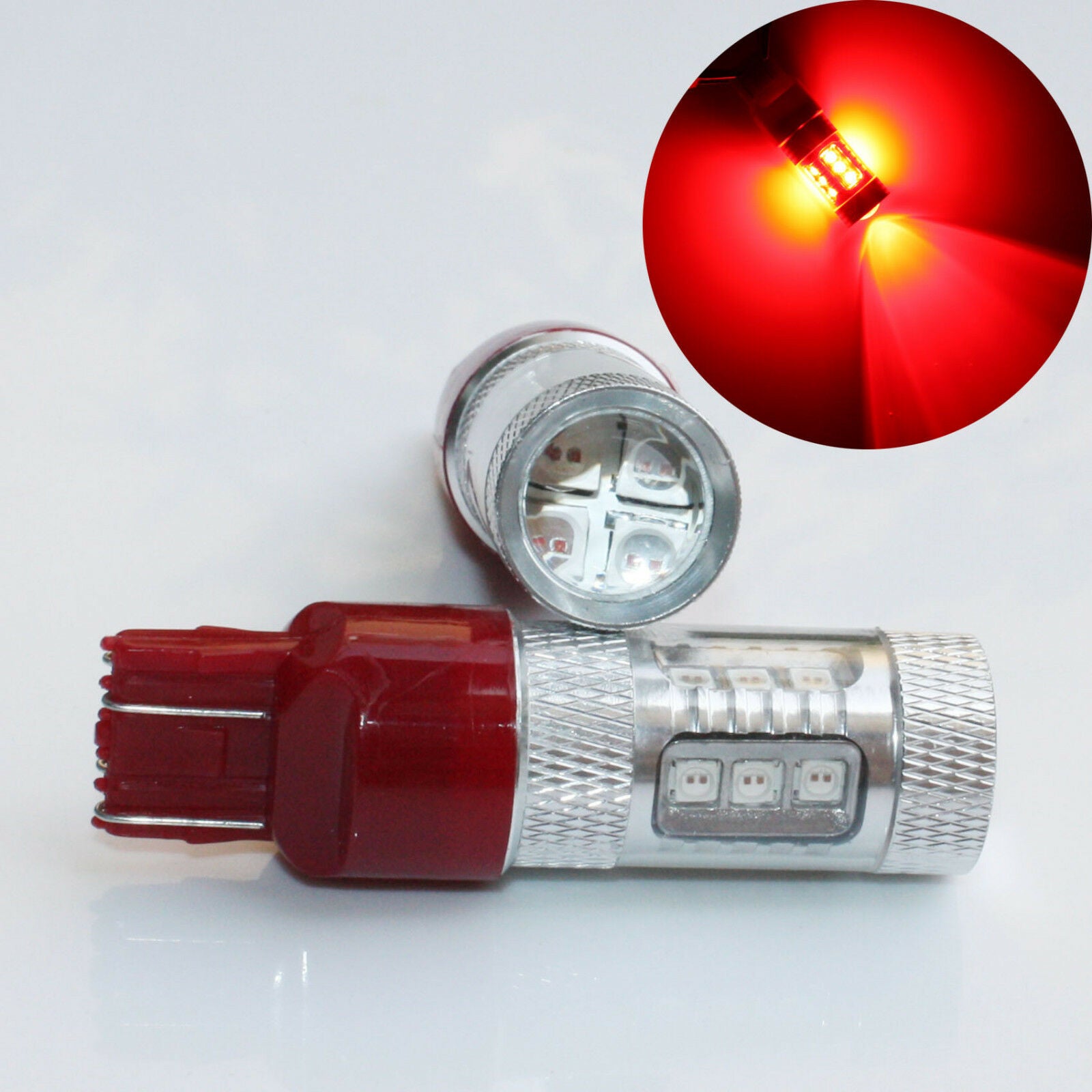 2* RED T20 7443 W21/5W 80W SMD LED High Power Car Auto Brake Light Stop Bulb