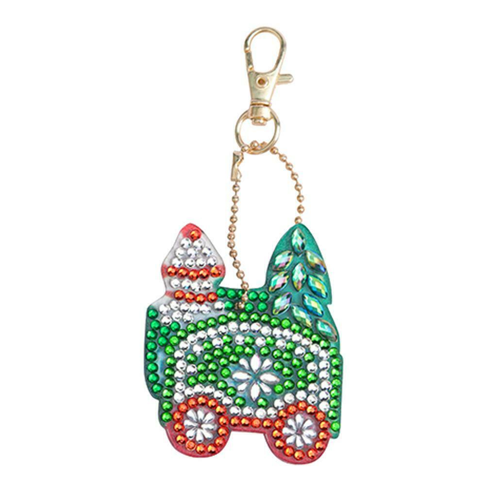 4pcs DIY Full Drill Special-Shape Diamond Painting Christmas Train Keychain @
