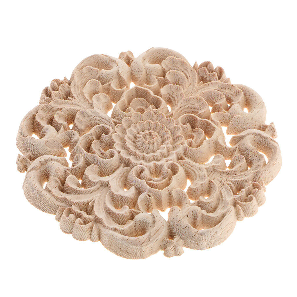 4Pcs Chinese Combines Western Design Wood Carved Flower Appliques Round Cabinet