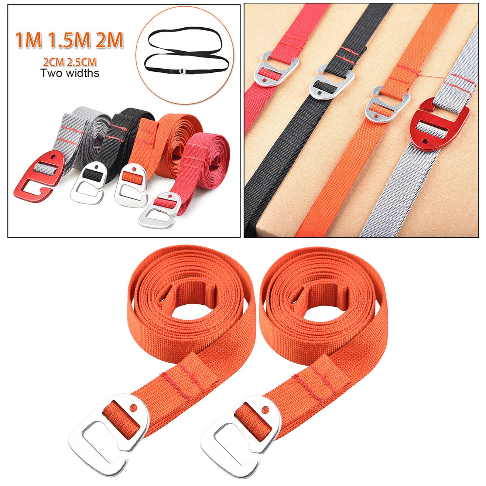 Duty Luggage Strap with Hook Suitcase Packing Belt Tie Down Straps 1m,Orange