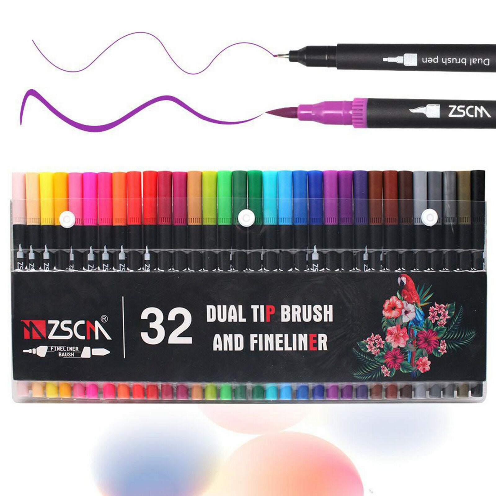 32Pc Double Tip Fineliner Brush Markers Pen for Kids Adults Drawing