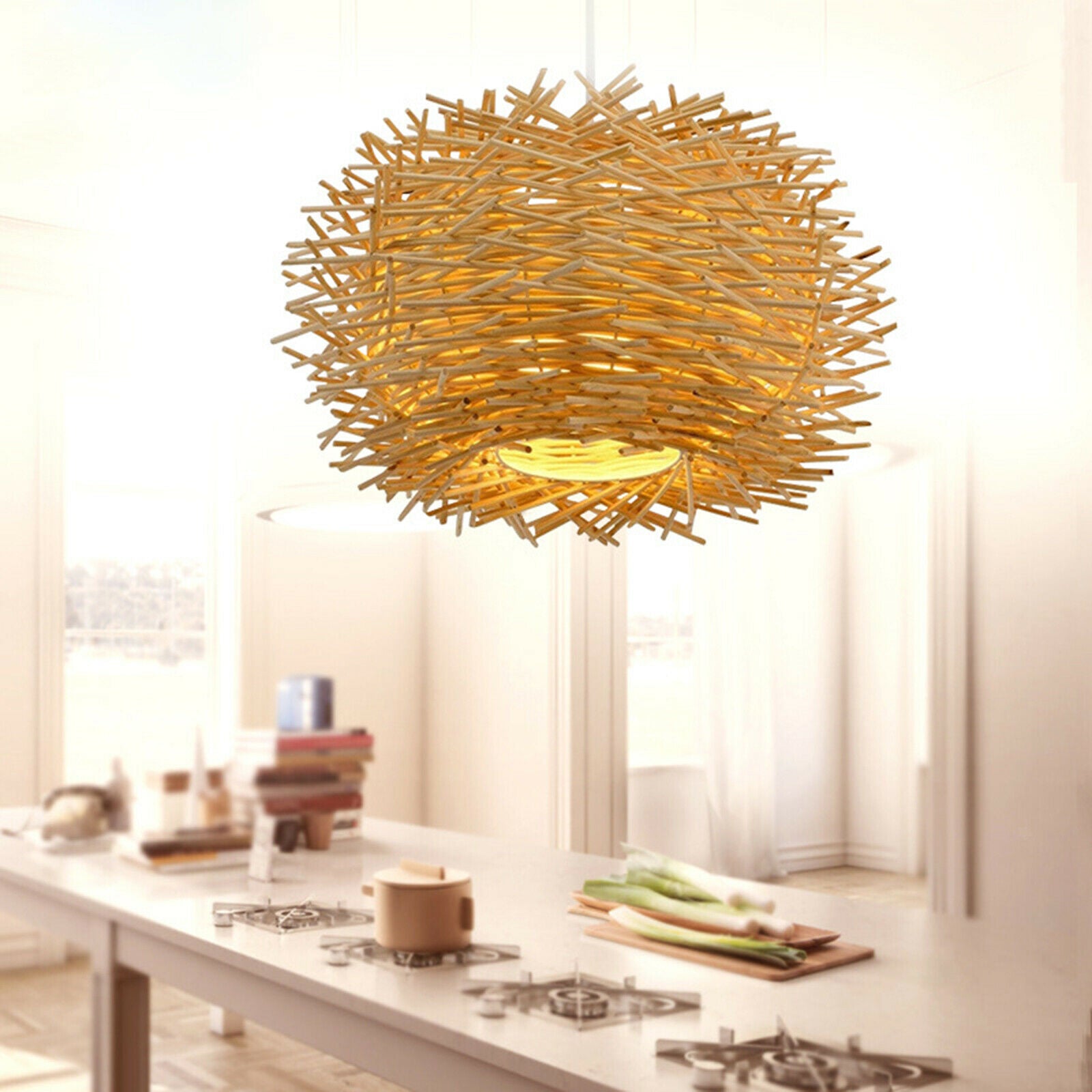 Rattan Pendant Light Shade Fixture Hanging Lamp Chandelier Lampshade Natural