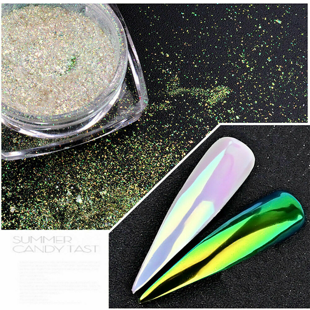 Mermaid Effect Pigment Nails Art Powder Dust Iridescent Neon Glitter Mirror Hot
