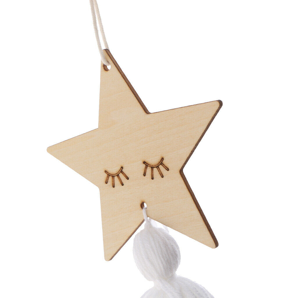 Nordic Wooden Beads Tassel Pendant Girls Wall Hanging Ornament Star White