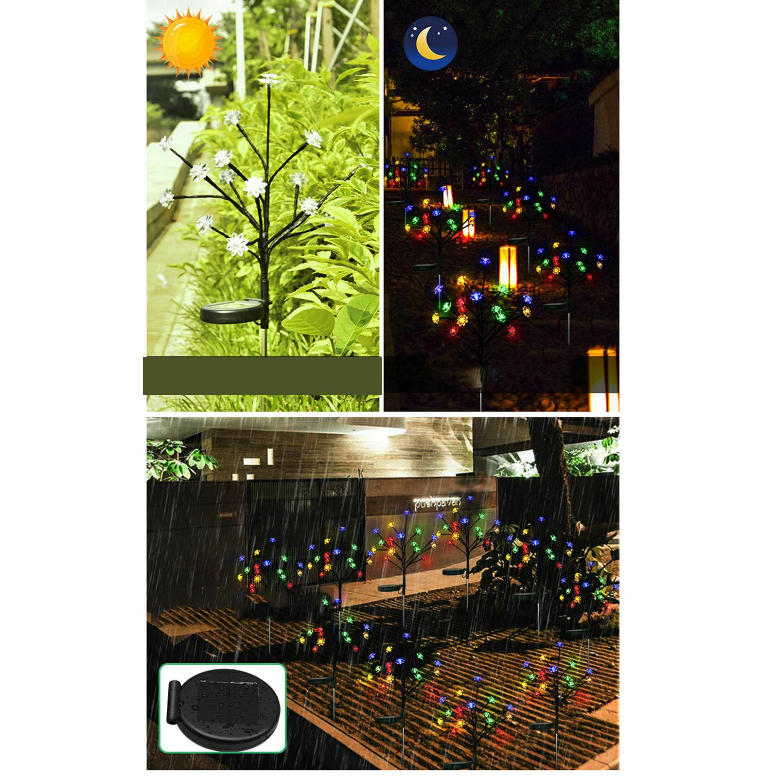 Solar Garden Stake Lights Home LED Pathway Lotus Flower Landscape Yard Deco