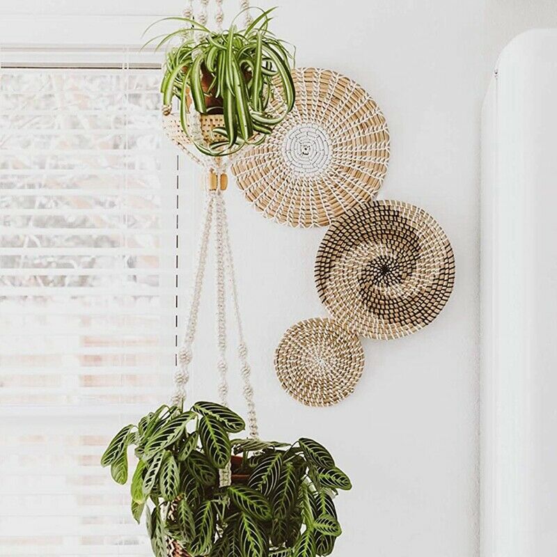 Handmade Hanging Wall Basket Decor(Set of 3)Round Woven Basket ,Boho Home DeT5P7