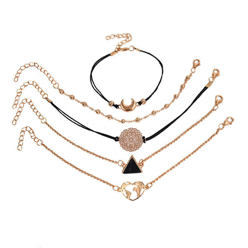 Bohemian Black Rope Chain Bracelet Set ForWomen aircraft Shell Moon Heart.l8