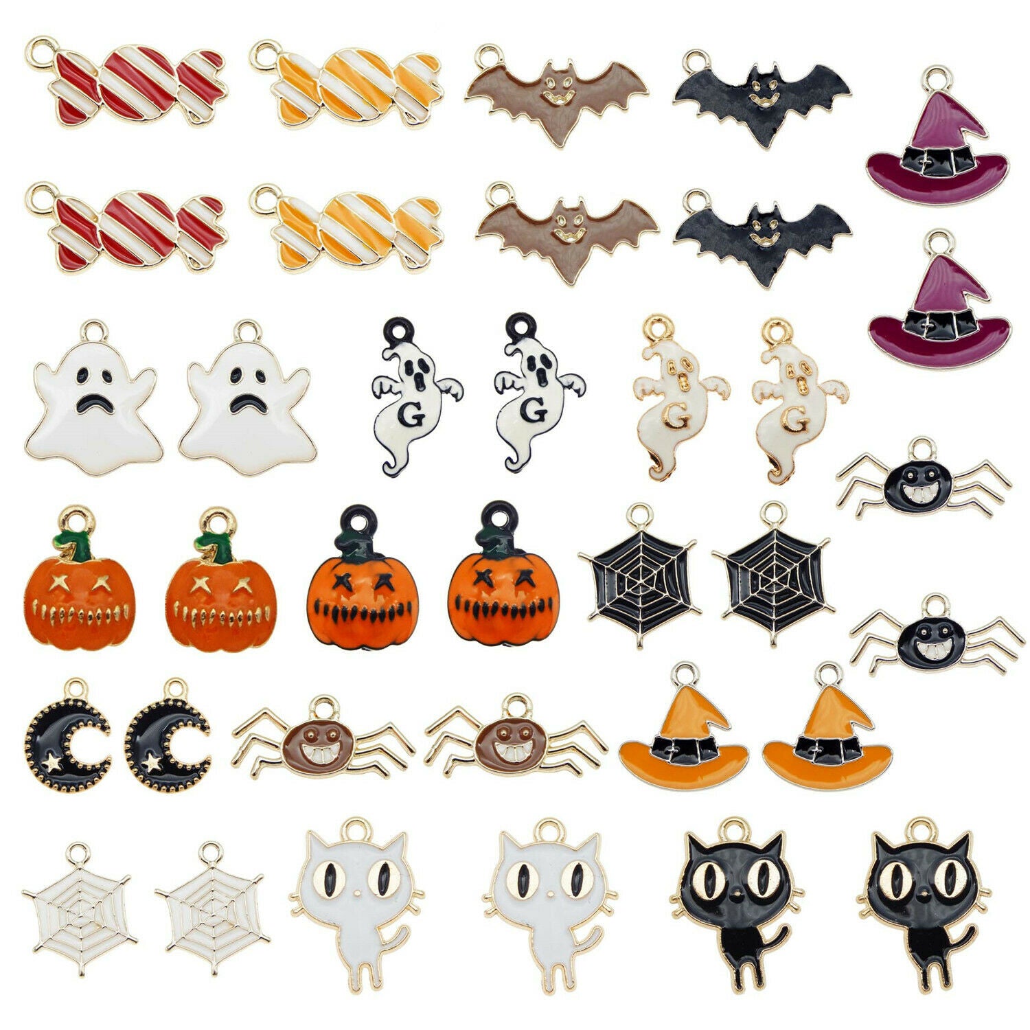18PCS Assorted Alloy Pumpkin Spider Enamel Charm Ghost Pendant Halloween Jewelry