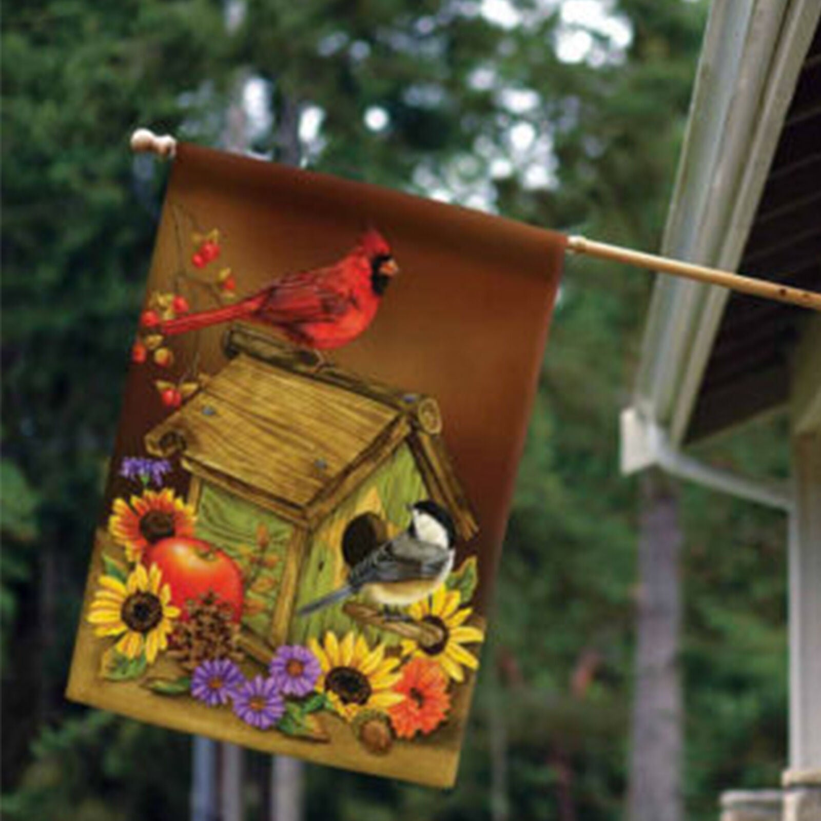 Toland Autumn Melody 28 x 40 Cute Fall Flower Cardinal Bird House Flag