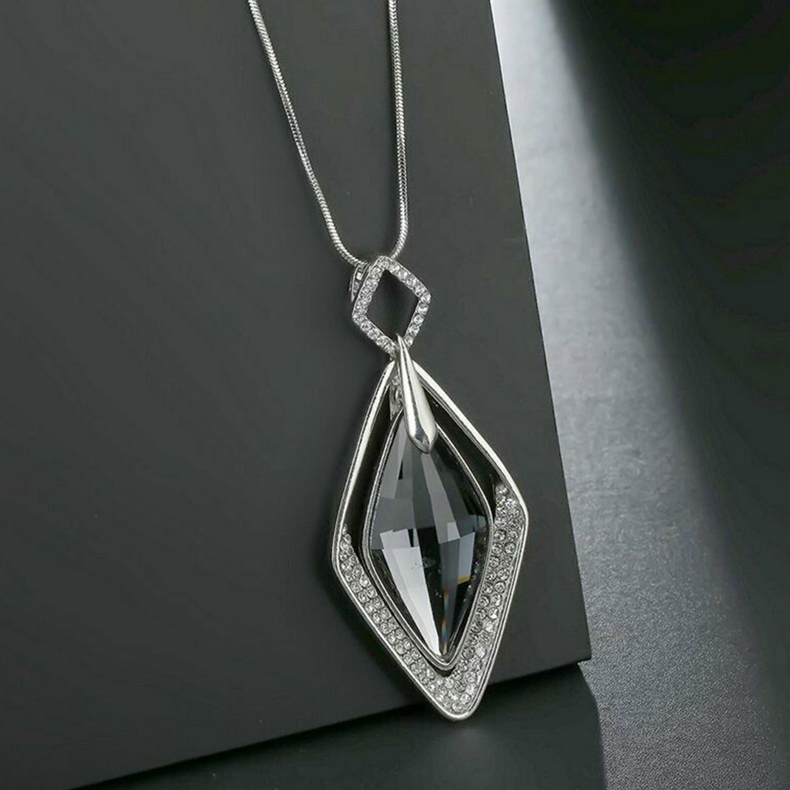 Fashion Women Diamond Crystal Pendant Necklace Long Chain Statement Jewelry Gift
