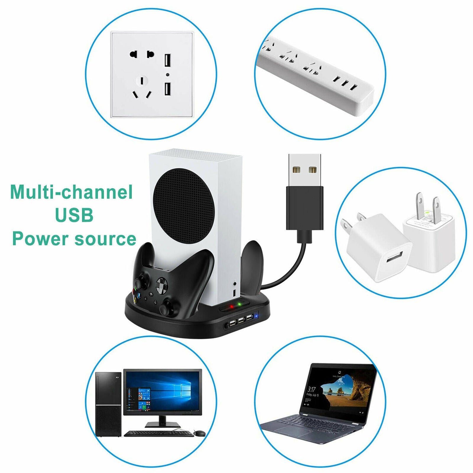 Vertical Stand with 2 Fan Cooling Station USB HUB For Xbox Series S Console