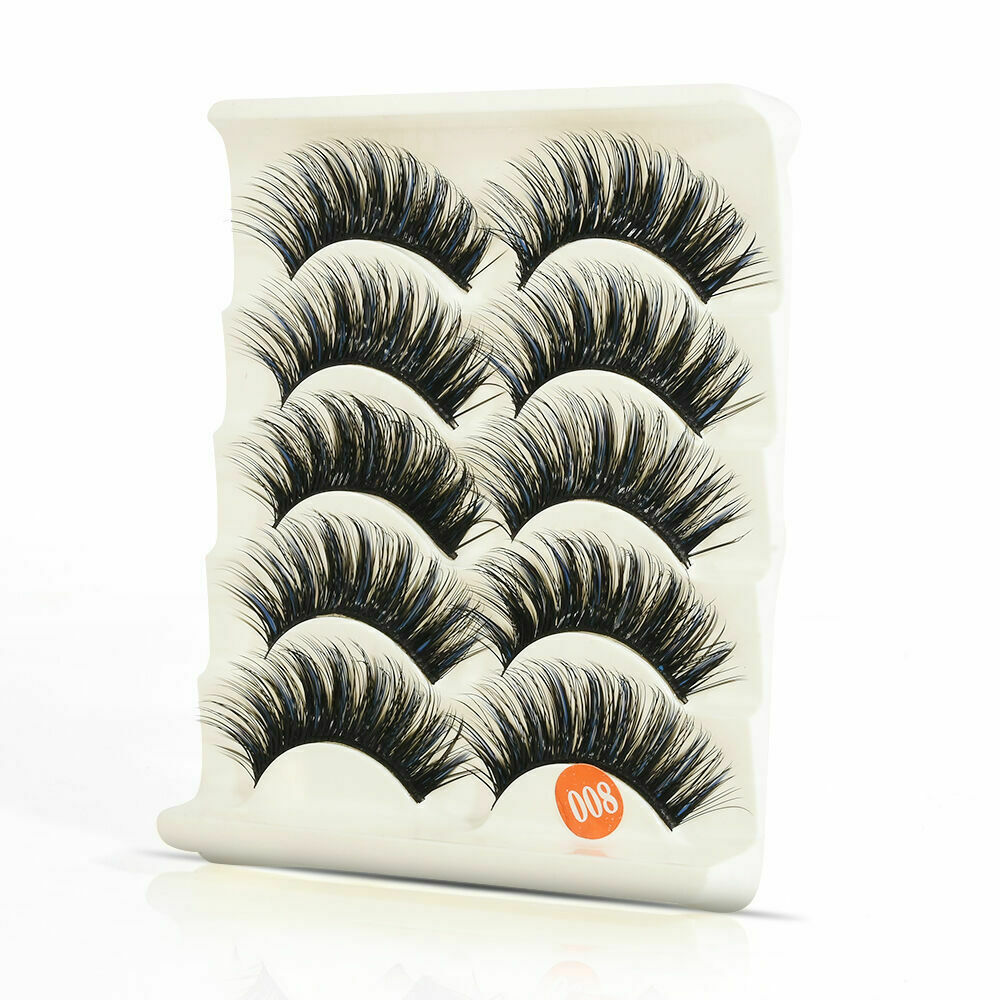 5 Pairs Blue+Black Handmade Long Thick Cross False Eyelashes Makeup Eye Lashes ~