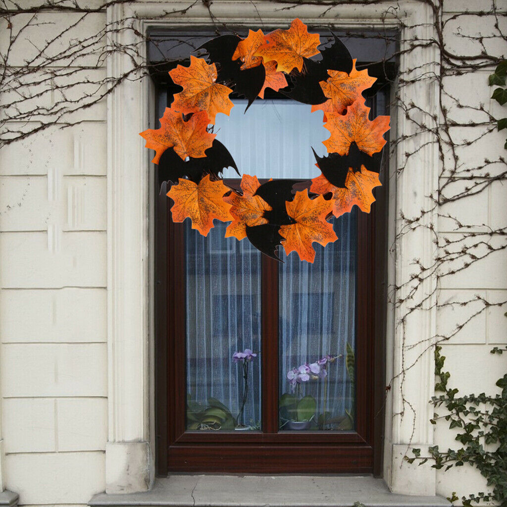 10'' Autumn Maple Wreath Rattan Wreaths Garland Wall Hanging Halloween Decor