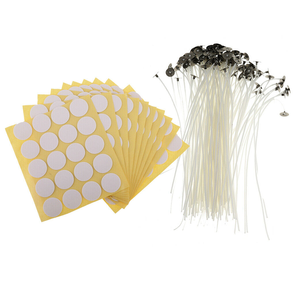 200 Pieces Natural White Candle Wicks with 200 Pieces Wick Stickers for