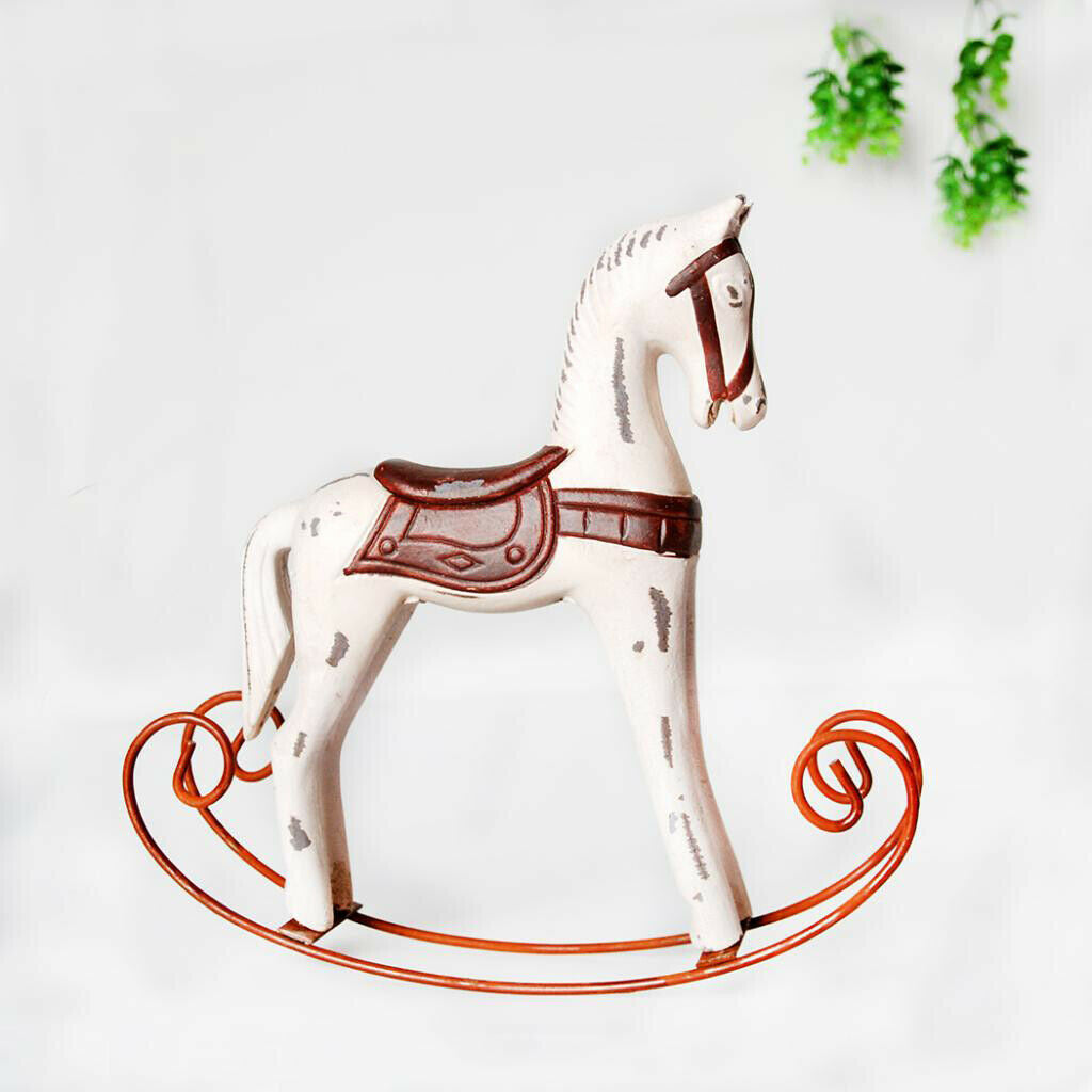 Mini Wooden Rocking Horse Kids Toys Desktop Ornament Warm White