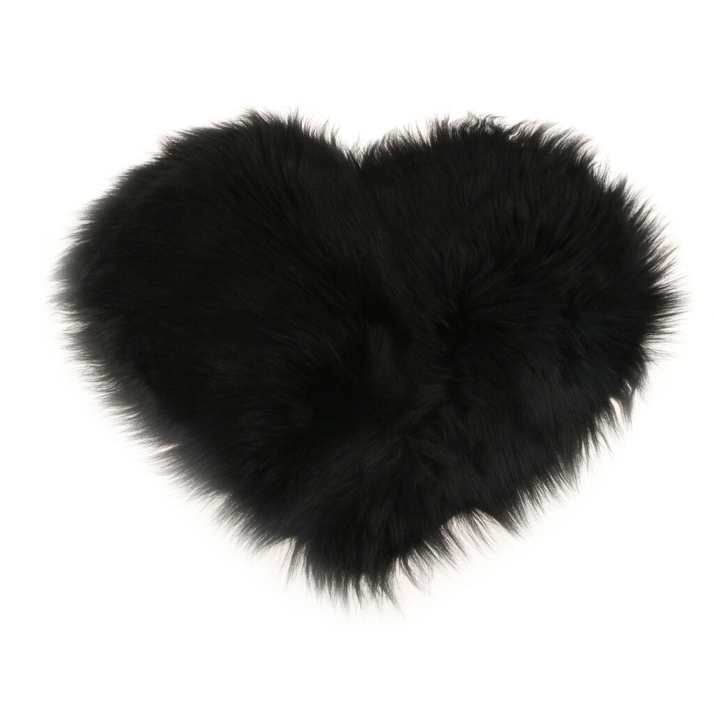 Love Shape Shaggy Silky 5cm Pile Sheepskin Area Rug Mat Floor Bedside Black