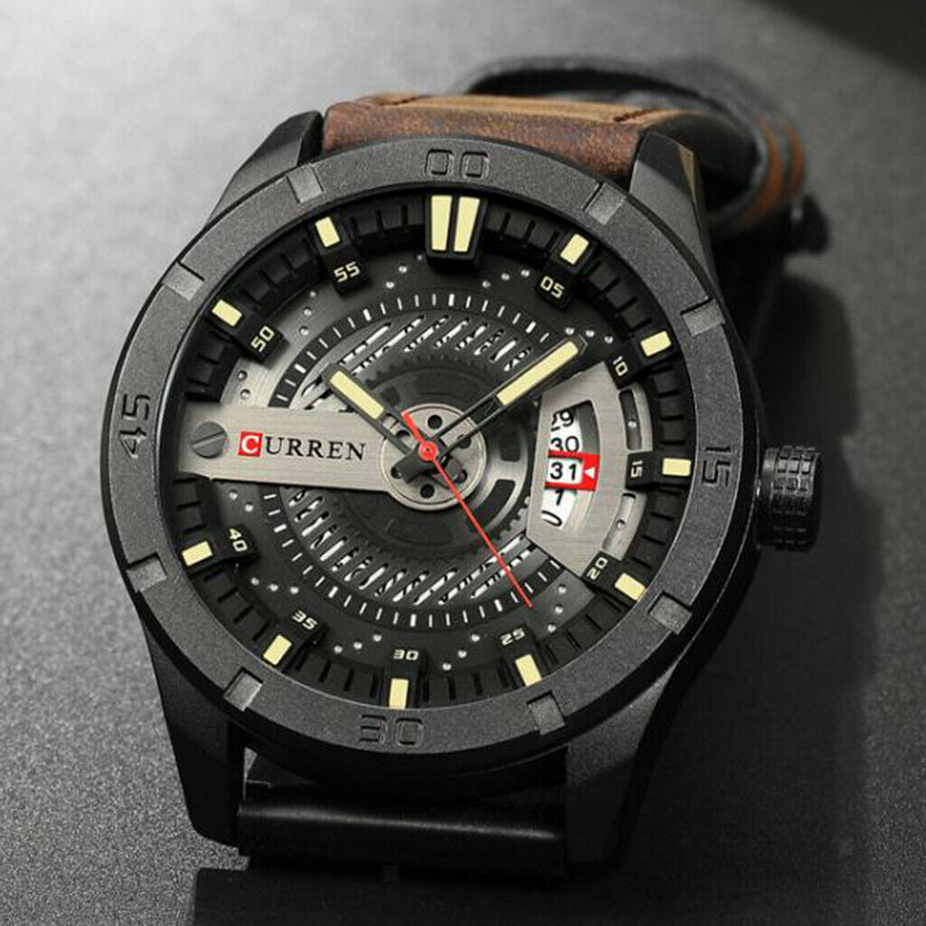 Men watch calendar watch waterproof business belt quartz watch Dark Brown