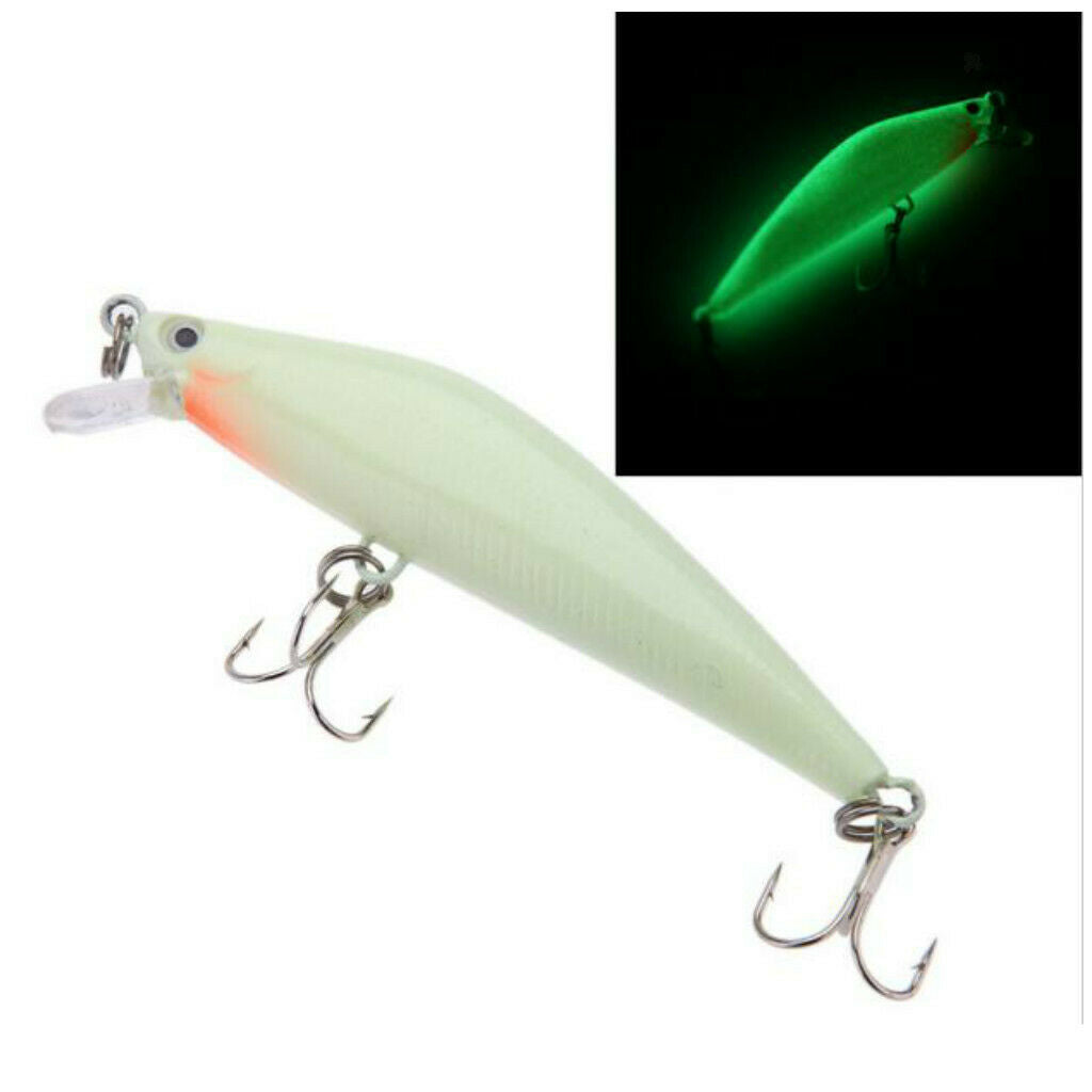 1 X Luminous Night Bait Fishing Lures Bass Crank Tackle Minnow