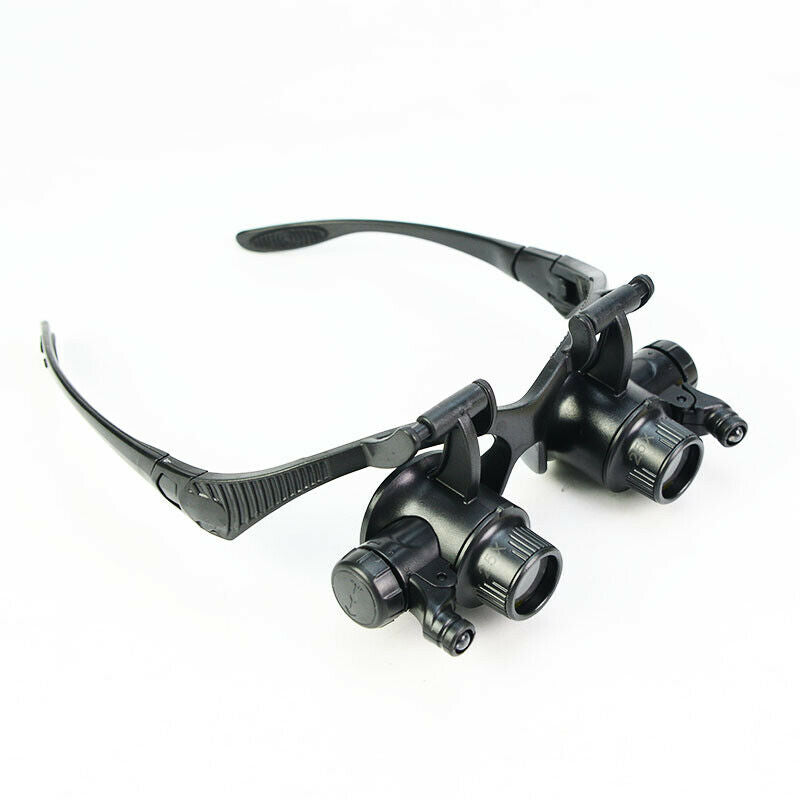 2.5X-25X Multi-Power Double LED Lights Magnifier Eye Glasses Watch Repair Loupe