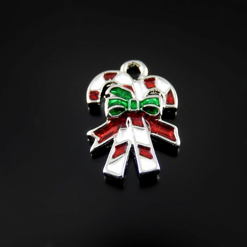 Colorful Enamel Alloy Xmas Sticks Bow-knot Charms Pendant Crafts 20pcs 52152